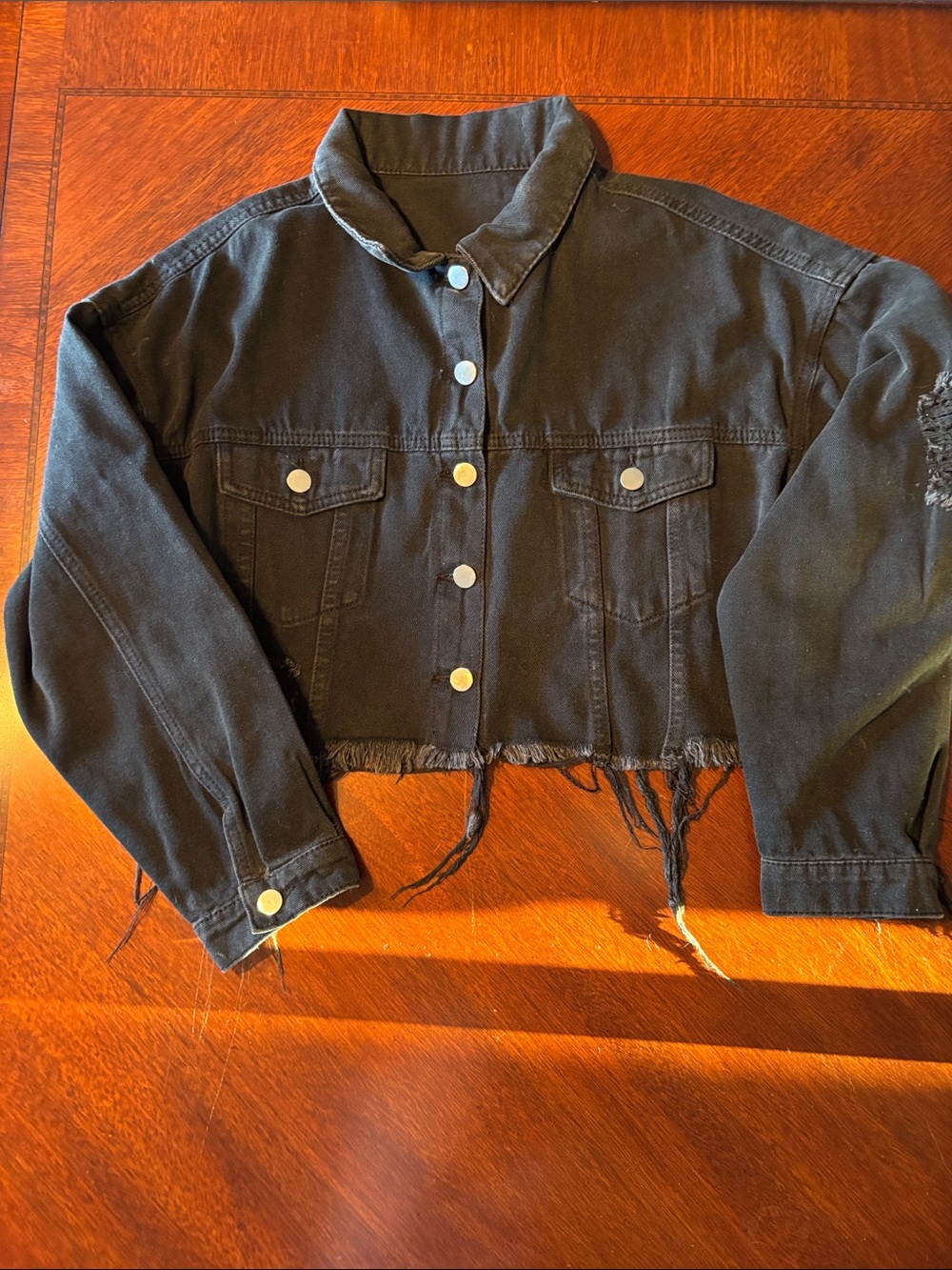 SHEIN Black Cropped Distressed Jacket